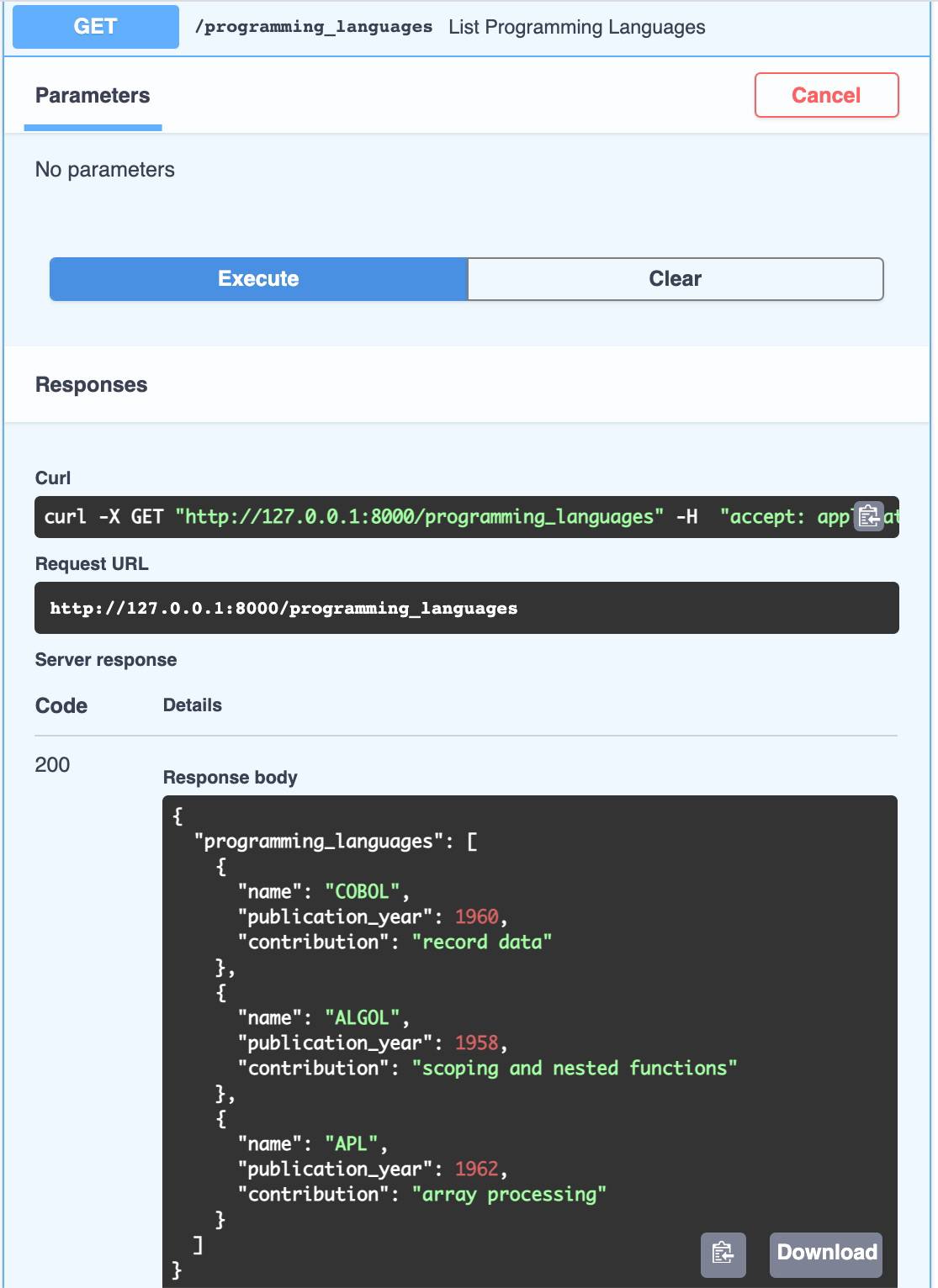 FastAPI List Docs Demo