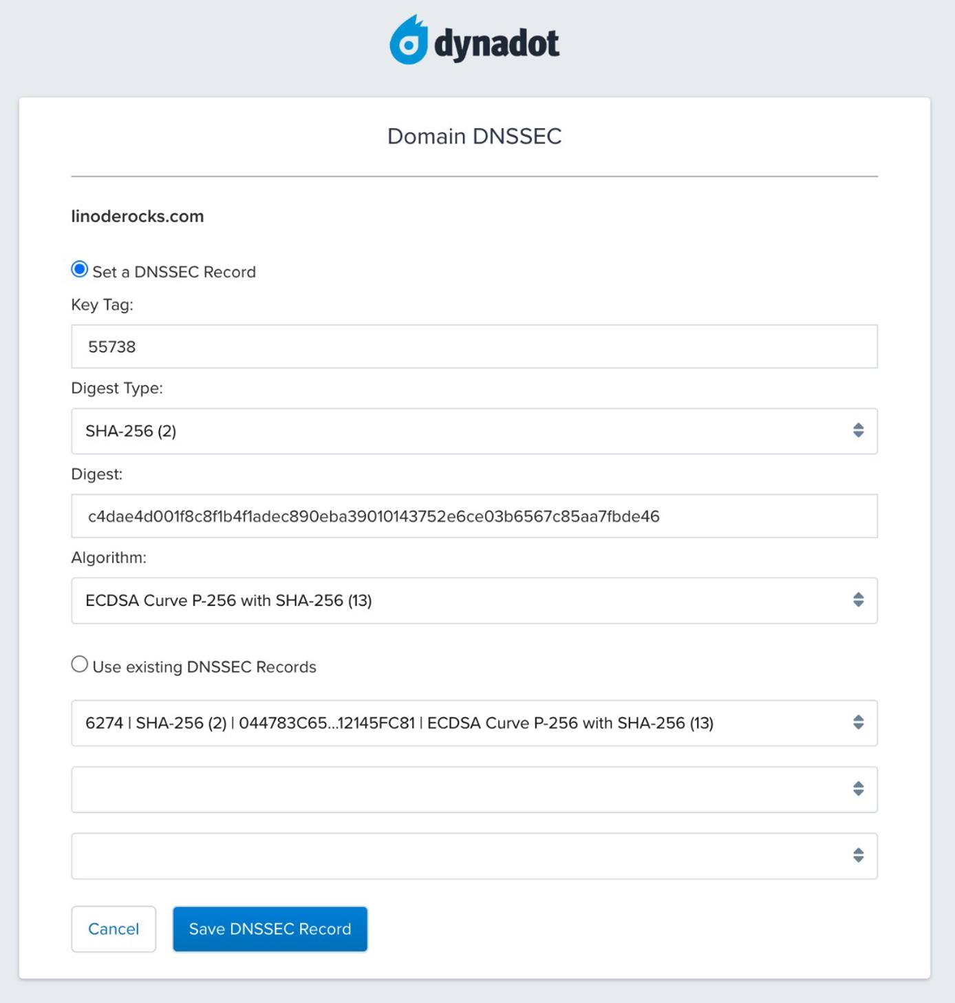 An example domain name with DNSSEC records