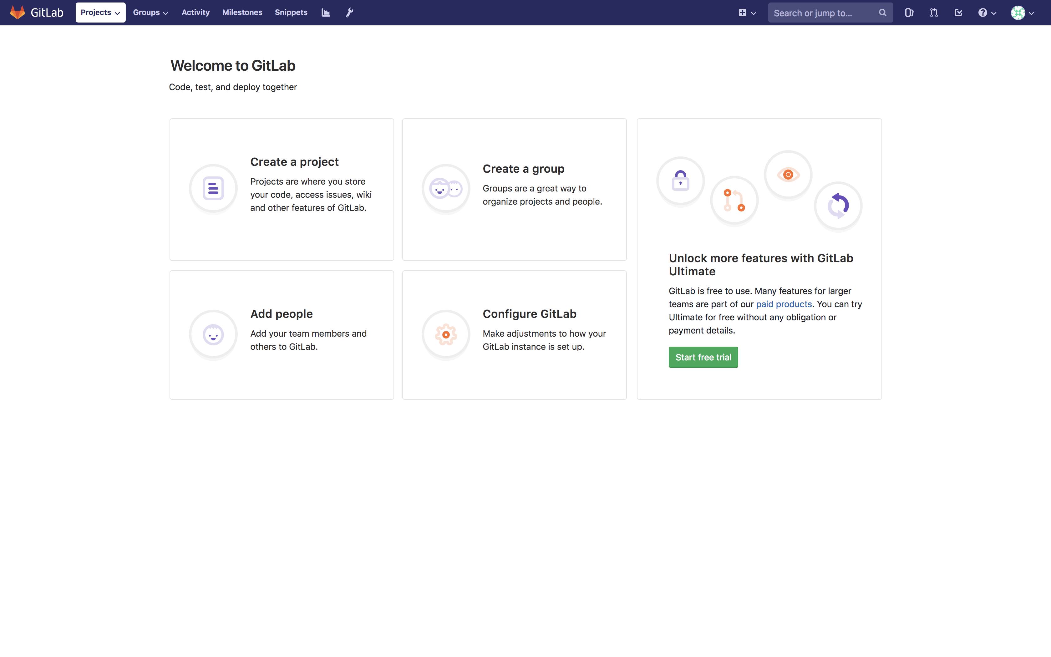 GitLab welcome screen