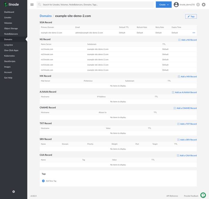 This page has seven sections showing eight different types of records: SOA, NS, MX, and A/AAAA, CNAME, TXT, SRV, AND CAA.