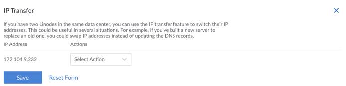 The IP Transfer menu in the Cloud Manager