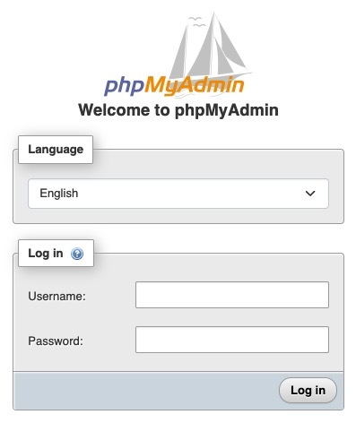 Screenshot of PHPMyAdmin login page